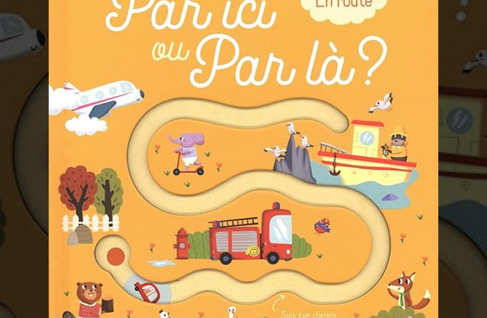 Un livre orange, le creux représente la route sur la couverture